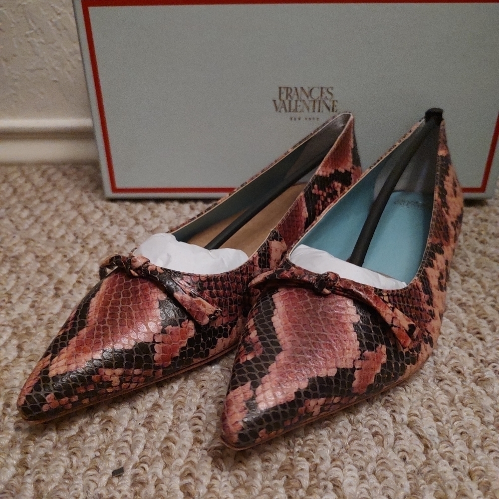 Frances Valentine *Rare* Pink Snakeskin Embossed Leather Flat Sz.8 Nib